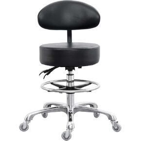Drafting Chair Big Cushion Rolling Stool with Back, Tall Shop StoolRolling Chair with Footrest for Studio, Workshop, Classroom, Lab, Counter, Home Office (Black)