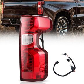Tail Lights Assembly Compatible With 19-23 2019 2020 2021 2022 2023 Chevy Silverado 1500 2500/3500HD Halogen Rear Tail Light With Bulb & Harness Replaces GM2800308 (Right Passenger Side)