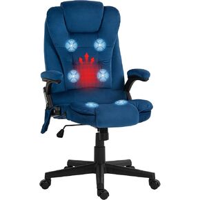 HOMCOM 6 Point Vibrating Massage Office Chair with Heat, Velvet High Back Executive Office Chair with Reclining Backrest, Padded Armrests and Remote, Black