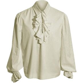 Mens Pirate Shirt Vampire Costume Ruffled Steampunk Halloween Tops Gothic Cosplay Renaissance Victorian Clothing in Kuwait
