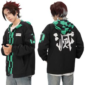C-ZOFEK Kamado Tanjirou Cosplay Hoodies Fake Two Piece Hooded Sweatshirt Jacket Role Costume