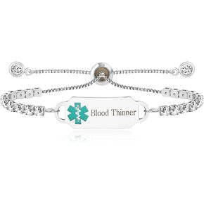Uloveido Customized Medical Alert ID Tag Health Alert Medical Bracelets Adustable with Cubic Zirconia Tennis Chain