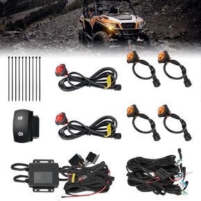 KEMIMOTO UTV Blinker Kit, UTV ATV Turn Signal Kit with Rocker Switch, Universal Plug & Play Street Legal Kit Compatible with Can-Am Defender X3, Polaris Ranger RZR General, Pioneer, Kawasaki, CFMOTO