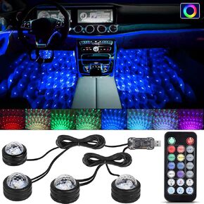 Car LED Interior Lights, RGB Car Ambient Lighting with USB & Remote Control, 2 Lines Design Car Interior Lights with 8 Colors & 4 Dynamic Modes, Music Mode for Cars, SUVs, Trucks, DC5V