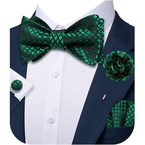 Barry.Wang Bow Tie and Lapel Pin Mens Self Tie Silk Paisley Bowties Handkerchief Cufflinks Set Formal Wedding Tuxedo