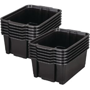 Really Good Stuff Stacking Bins, 14" x 10" x 5 ?" - 12 Pack, Black | Stackable Storage Plastic Bins for Classroom Organization, Home Storage, Office & Hospital Supplies