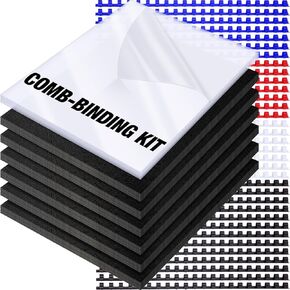 160 Pack Binding Covers and Combs kit 8.5x11 Inches Include 60 Pcs 12 mil Leather Texture Binding Cover 60 Pcs 8 mil Clear PET Presentation Covers 40 Pcs Binding Combs Letter Size(Vivid Color)