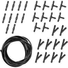 Pack-30 Car Windshield Washer Hose Kit, 13.1Ft Flexible Bendable Hose + T-type Y-type I-type Hose Connector, Connects Water Pump and Nozzle Accessories, Universal for Most Cars Models (Black)