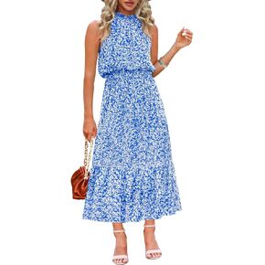 Chang Yun Maxi Summer Dresses for Women Halter Sleeveless Floral Boho Sun Vacation Outfits Long Wedding Guest Dress in Kuwait