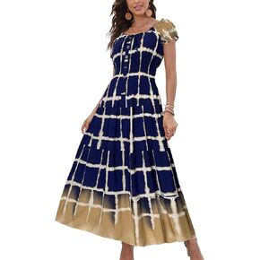 OSTOO Women's 2024 Summer Short Sleeves Boho Floral Print Tiered Casual Flowy Long Maxi Dress