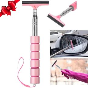 Car Mirror Wiper, 39in Handle Retractable Car Side Mirror Squeegee, Car Mirror Squeegee, Side Mirror Squeegee, Mini Squeegee for Rainy Foggy Weather, Window Squeegee for SUV Truck,Pink Car Accessories