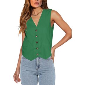Orchidays Women's Business Button Up V Neck Vest Casual Fully Lined Sleeveless Jacket Waistcoat with Pocket