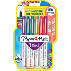 Newell Brands Paper Mate Flair Felt Tip Pens | Bold Point (1.2mm) | Assorted Colours | 6 Count