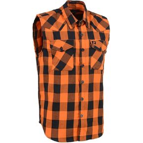 Milwaukee Leather MPM1655 Men’s Classic Black and Orange Button-Down Flannel Cut Off Sleeveless Casual Shirt