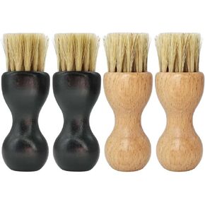 4 Pcs Shoes Shine Brushes Wooden Handle Shoes Polish Brushes Gourd Shape Shoe Cleaning Care Brushes Shoe Dauber Polish Applicator for Boots, Shoes and Other Leather