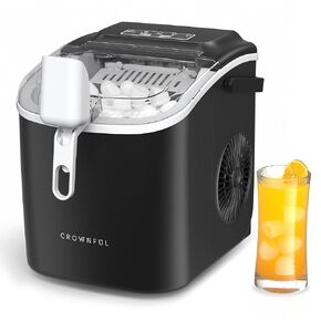 CROWNFUL Ice Makers Countertop, Portable Small Ice Machine with Self-Cleaning, 9 Cubes Ready in 7 Mins, 26lbs/24H, 2 Sizes Bullet Ice, with Scoop and Basket for Home Kitchen Office Bar Party