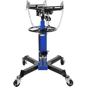 1 Red Heavy Duty Easy Maneuver Transmission Jack - Ideal for Garage/Shop - 1322 Lbs Capacity, 2-Stage Hydraulic Telescopic Design, Foot Pedal, 360° Swivel Wheel