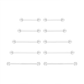 14G Clear Bioflex Flexible Acrylic Straight Bar Body Piercing Jewelry Tongue Rings Barbells Nipple Ring Retainer Piercing for Work, Pregnancy, MRI, Surgery & More, 12MM-38MM