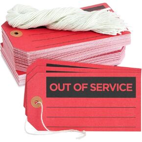 Juvale 100 Pack Red Out of Service Tags with String, Bulk Set Maintenance Equipment Repair Signs for Small Business Supplies (5.75 x 3 in)