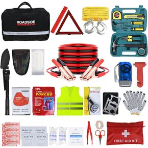 مجموعة طوارئ السيارة مع كابل قافز، حقيبة أدوات المساعدة على الطريق التلقائي لمصباح LED للشاحنة، مجموعة طوارئ سلامة مسافر الشتاء مع مثلث مجرفة بطانية in Kuwait