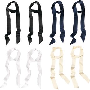 8 Pieces Solid Color Long Neckerchief Pure Skinny Scarf Necktie Handbag Wrap Handle Satin Belt