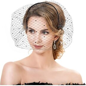 Mesh Veil Headband 1920s Headpiece for Women Bridal Wedding Tea Party Veil Fascinator for Women Black Veil Headband Black Birdcage Veil Headband, Wedding Veil Fascinator Mesh Tea Party Hat