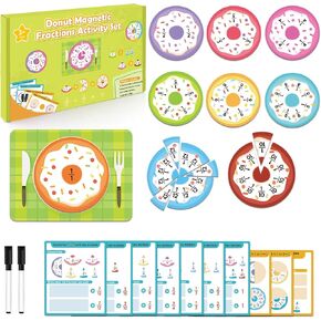 Magnetic Fraction Circles Educational Puzzle, Donut Magnetic Fraction Tiles Set Kids Math Manipulatives for Elementary School, Funny Fractions Puzzle Learning Games for Children 1-6 Grade