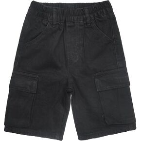 KIDSCOOL SPACE Children's Denim Shorts,Ribbed Elastic Waist with D-ring Loops Summer Jeans Half Cargo Jeans