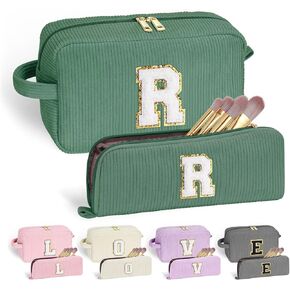 YOOLIFE Makeup Bag Personalized Gifts - Travel Makeup Bag Cute Pink Makeup Bag Make Up Bag Makeup Pouch Monogram Makeup Bag Travel Toiletry Tag Birthday Gifts Bridesmaid Gifts for Women Her Letter M