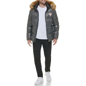 GUESS Men's Mid-Weight Puffer Jacket With Removable Hood