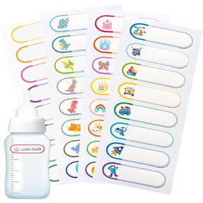 Baby Bottle Labels for Daycare Supplies, 126PCS Waterproof Name Labels for Kids School Stuff Self-Laminating Dishwasher Safe Personalized Name Stickers Tags for Water Bottle Sippy Cup Lunch Box