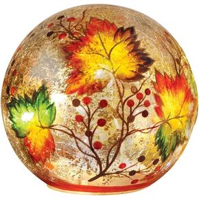 Collections Etc Lighted Fall Leaf Glass Crackle ball