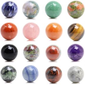Gemstones Sphere Balls Mix 6PCS, 30mm Small Ball Figurine, Natural Crystal Spheres Round Sphere Balls, Stone Spheres Decorative Balls for Room Decor (1.2 inch)
