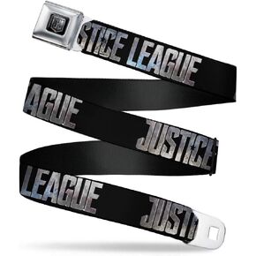 Buckle-Down Men's Seatbelt Belt Justice League Kids, Title Black/Stone, 1.0" Wide-20-36 Inches