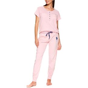 U.S. Polo Assn. Womens Pajama Set - Short Sleeve PJs with Jogger Pajama Pants
