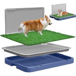Grass Pad for Dogs with Tray&Pee Baffle,24.8x19.3in 2pcs Artificial Grass for Indoor Small Medium Dogs/Puppy Up to 70lbs Potty Training,Reusable Fake Turf for Dog Pee On