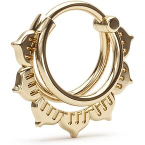 Stacked Lotus 16g Septum Ring 14K Yellow Gold, Septum Piercing Jewelry, Unique Septum Clicker Hoop, Triple Layered Septum Hoop