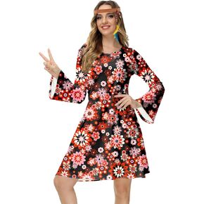Deerose Women's 70s Hippie Costume Retro Go Go Groovy Dress