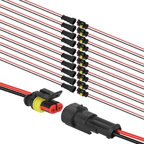 JacobsParts Waterproof Electrical Connector, 16 AWG 2 pin Plug Auto Electrical Wire Connectors for Car, Truck, Boat, and Other Wire Connections (10 Pairs)