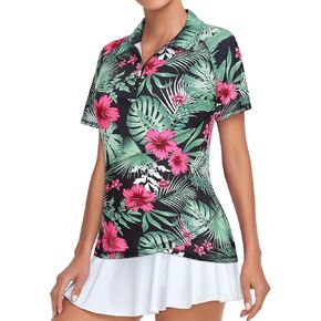 Tanst Sky Women's Golf Polo Shirts Zip Short Sleeve Collared Asymmetrical Hem Tops Moisture Wicking Workout Apparel