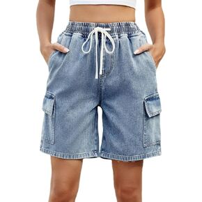 Womens Jean Shorts Bermuda Shorts Knee Length 2024 Trendy Y2k High Waisted Wide Leg Casual Summer Shorts with Pockets