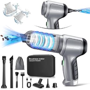 Car Vacuum, 3-in-1 Blow, Suction,Pump,Inflate Portable Vacuum,Handheld Vacuum Cleaner with Brushless Motor 15000PA Strong Suction,Cordless Rechargeable Mini Vacuum for Car, Keyboard,and Home Cleaning