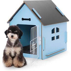 Dog House Indoor for Small Dogs or Cats, Cozy Wooden Design, Small Indoor Bed House, with Air Vents and Elevated Floor Warm Dog Cave (Large Blue)