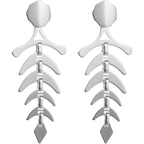 Minimalist Fish Bone Dangle Earrings for Women Girls Silvery Polished Unique Animal Skeleton Stud Earring Fashion Christmas Halloween Birthday Prom Jewelry Gifts