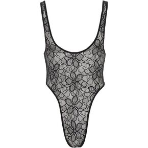 Men's Sissy Mesh Fishnet Bodysuit Muscle Shirt Sheer Tanks Top Jumpsuit Deep Round Neck Club Party Undershirt Clubwear