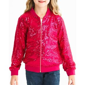Sequin Bomber Jackets Girls Long Sleeve Zip up Jacket for Kids Birthday Christmas Shiny Fashion Clothes
