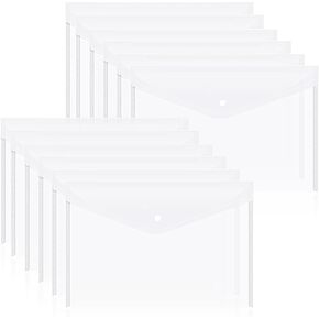 12pcs Plastic Filing Envelopes with Snap Button Closure ，Clear Document Folders for Letter A4 Size Files ，Poly Folders，for School and Office Supplies（6Color）