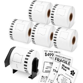 Oozmas QL-820NWB Labels Replacement for Brother DK-2205 DK2205 QL-1050 QL-1060N QL-1100 QL-1110NWB QL-700 QL-800 QL-810N (2.4 in x 100 ft) Continuous Black on White Paper Tape, 6 Rolls with 1 Frame