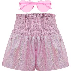 شورت نسائي معدني بخصر مطاطي مع نظارات شمسية مقاس كبير شورت لامع للحفلات والكريسماس والهالوين والحفلات التنكرية in Kuwait