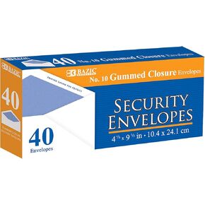 BAZIC #10 Security Envelope w/ Gummed Closure (40/Pack)